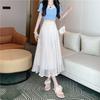 Mesh Midi Skirt for Women In Spring and Summer High Waist Slimming Effect Medium To Long Style Pleated Skirt Loose and Stylish Gauze Skirt
