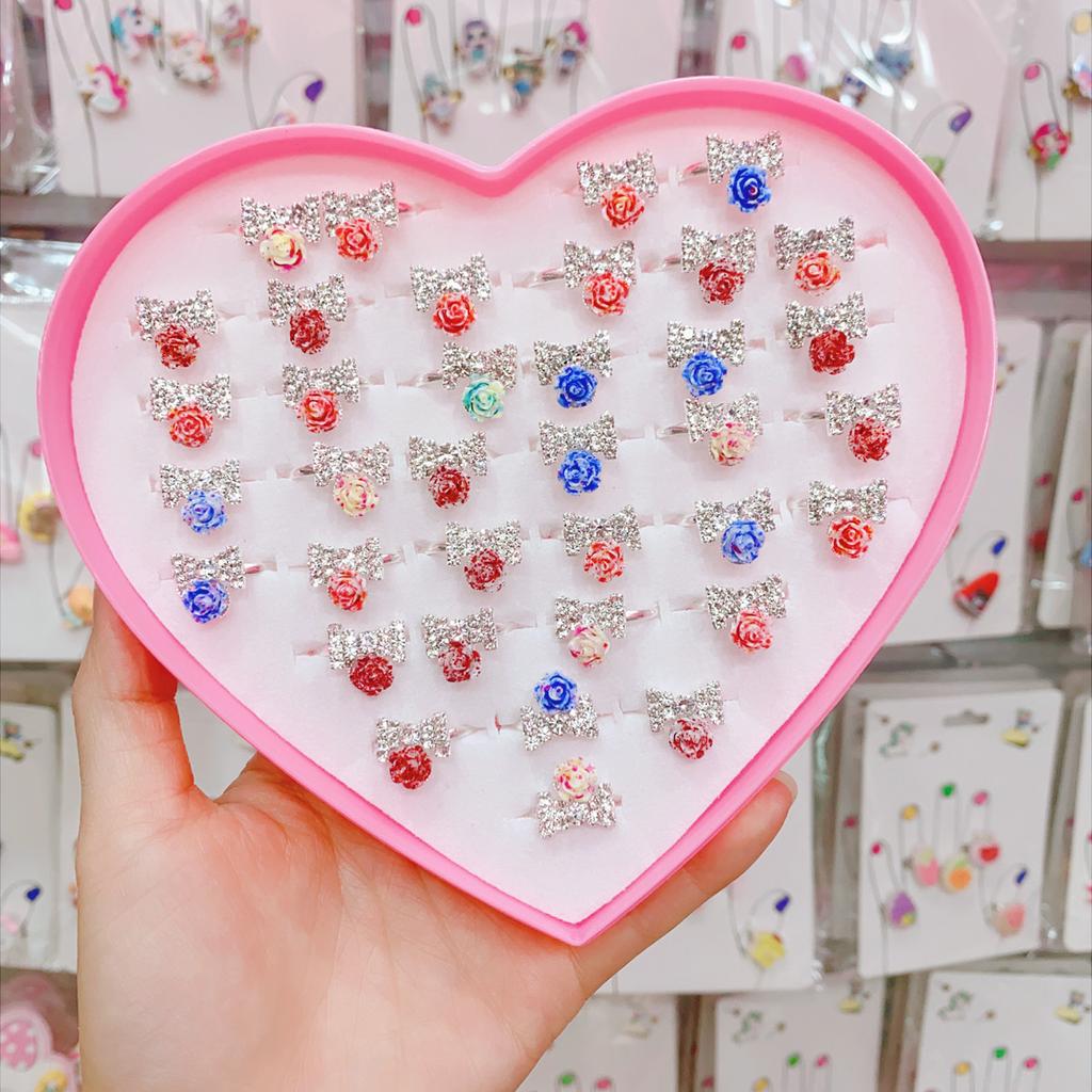 36buc inel pentru copii Cute Princess Baby bibelouri Jucărie Fetiță Cartoon Crystal Inel (cu cutie)