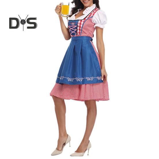 Women's Plaid Oktoberfest Costume German Dirndl Dress Traditional Bavarian Outfits for Halloween Festival Carnival Cosplay