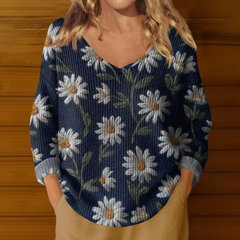 Women's Fashion V-Neck Lightweight Sweater Casual Long Sleeve Knit Pullover