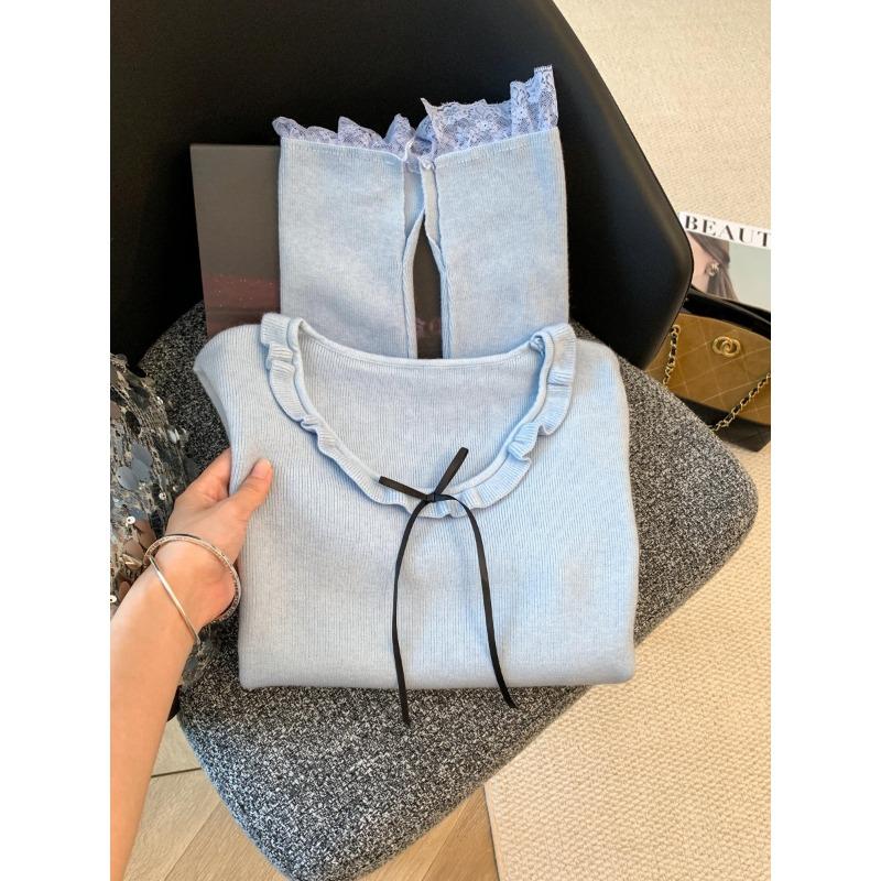 

Осень и зима новая мода универсальный и тонкий дизайн милый омолаживающий топ с круглым вырезом вязаный свитер женский XL синий