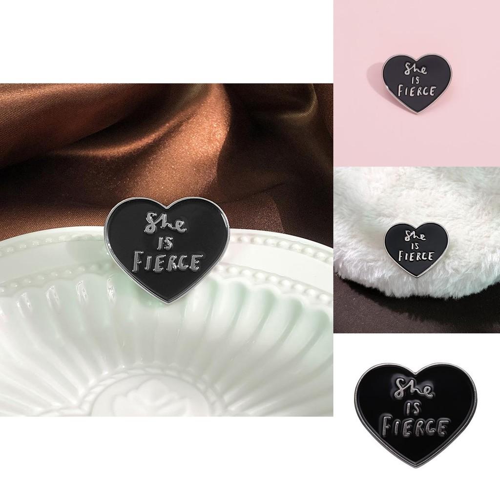 Charming Black Metal Heart Shaped Pin With Fierce Lettering For Trendy Lovers Accessory