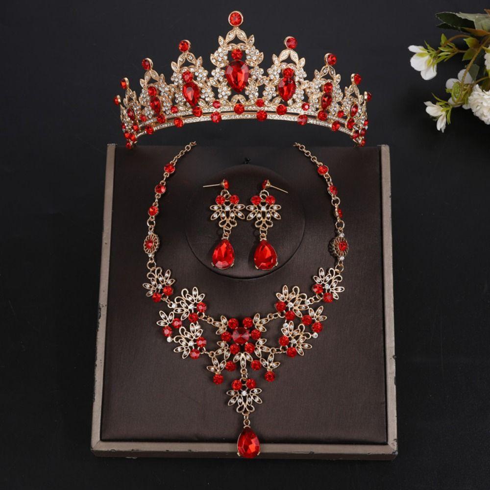 Shiny Bridal Jewelry Sets Baroque Style Crystal Headdress Tiara Earrings Necklace  Pageant
