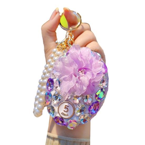 

Rhinestone Bling Pocket Mirror Keychain Double-sided Round Folding Makeup Mirror Wristlet Bag Charm for Handbag Purse Travel Accessory 6