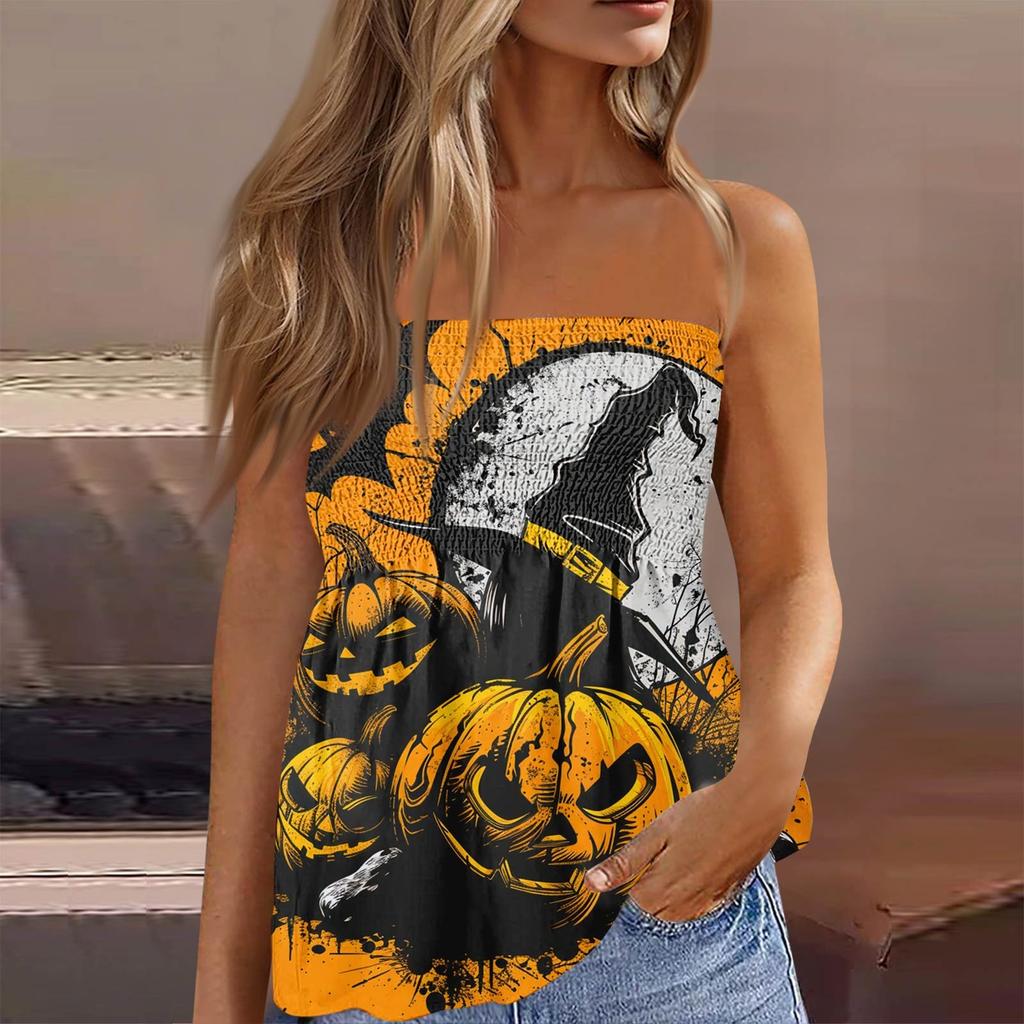 Summer Tube Tops For Women,Cute Sexy Off Shoulder Print Sleeveless T-Shirt