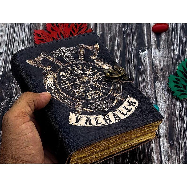Handmade Leather Journal Valhalla Viking Vegvisir Journal For Traveling Sketchbook Blank Notebook For Men Women Birthday