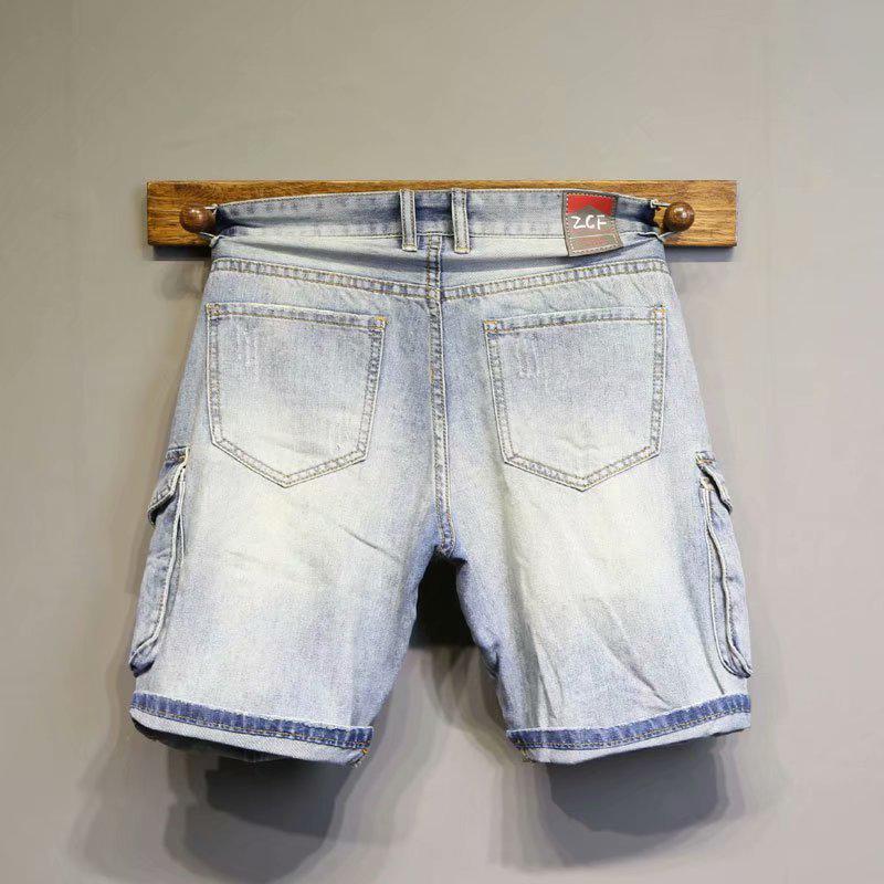 Men's Light Blue Slim Denim Shorts with Pocket and Contrast Trim