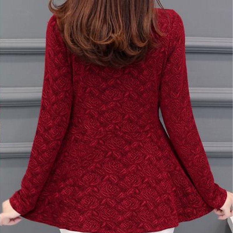 Vintage Floral Jacquard Weave Pullovers Women's Clothing Elegant V-Neck Spring Autumn Casual Slim Waist Fashion Folds T-shirt