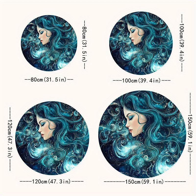 2D Flat 1pc Mystical Galaxy Woman Round Floor Mat, Lightweight NonSlip Machine Washable, Home Decoration, Serene and Dreamy Atmo