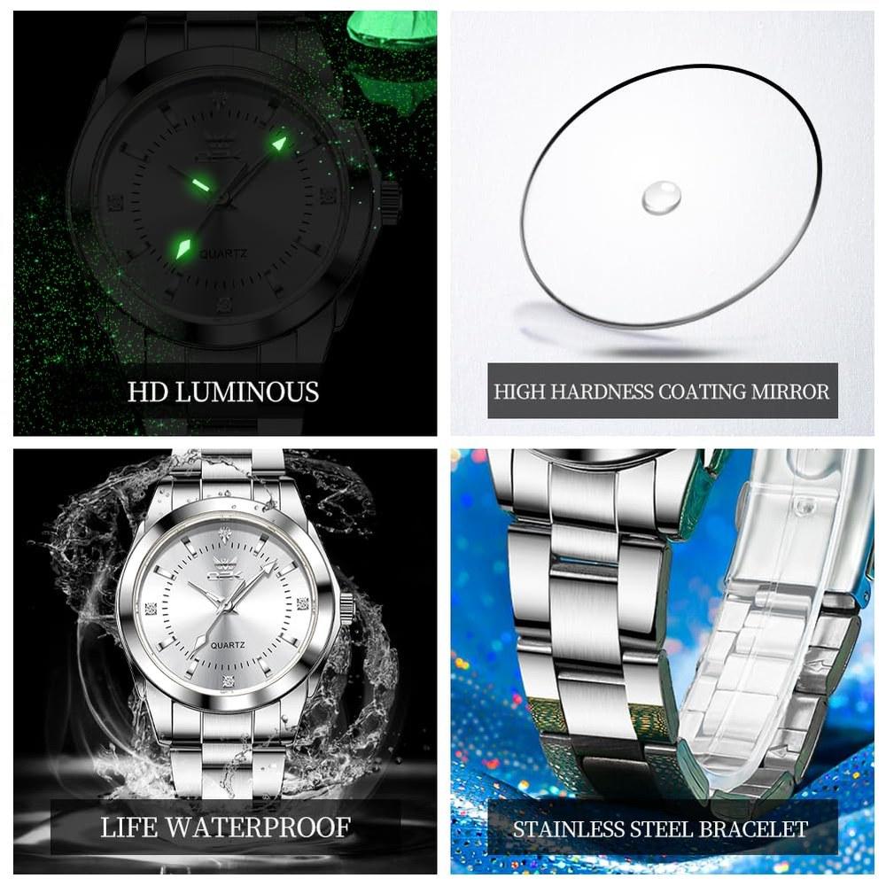 OPK Ladies Quartz Wristwatch Stainless Steel Band 30M Water Resistant Diamond Dial Luminous Classic Business Women's Stylish Gift