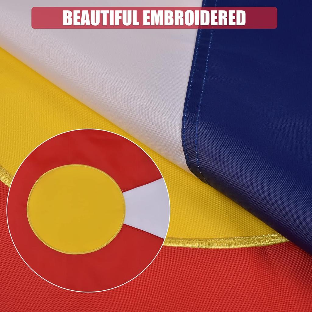 Colorado State Flag 3x5 Ft Deluxe Full Embroidered Premium Polyester Durable CO Outside Flag with Sewn Stripes and Brass Grommets for Indoor/Outdoor