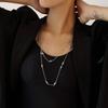 European & American Long Double-Layered Beaded Sweater Chain, Titanium Steel Clavicle Chain for Women, Simple & Versatile Design