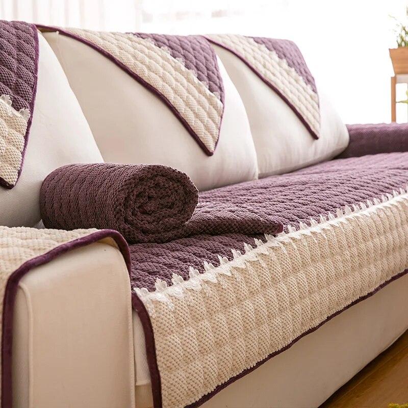 Plush Sofa Cover Thickened Non-slip Living Room Sofa Recliner Cover Universal Full Cover Dustproof Furniture Protection Cover