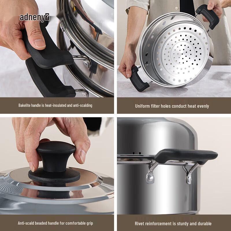 Adneny Mehrzweck 3-lagiger Edelstahl-Dampfgarer