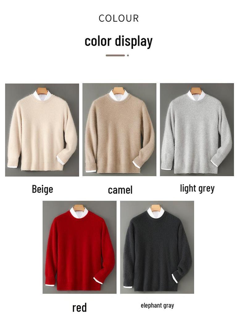 Men's 100% Wool Thick Round Neck Casual Sweater - Autumn/Winter Pullover