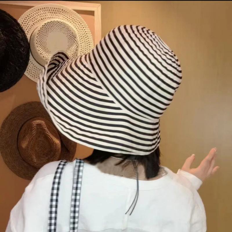 Hat women's summer new outdoor bucket hat sunscreen sunshade sun hat women's striped fashion sun hat