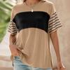 Women T-shirt Round Neck Short Sleeve Color Block Tee Shirt Loose Fit