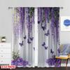 Flat Printing Window Curtains Purple Flower Butterfly Digital Printed Polyester Drapes Birthday Party Use Curtain Set Of 2 Made Washable