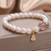 Freshwater Pearl Bracelet for Women, Light Luxury Vintage Design with Auspicious Gourd Charm and Strawberry Crystal, Niche Design, Gift for a Best