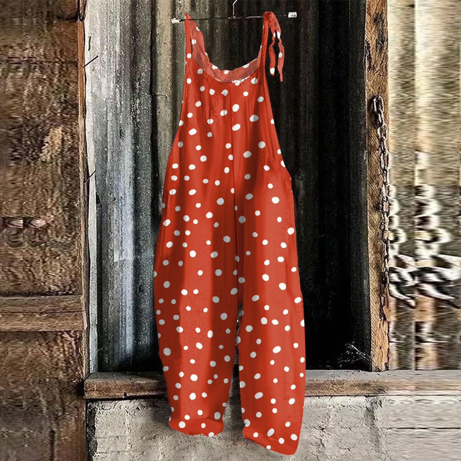 

Женский комбинезон с принтом, повседневный свободный винтажный комбинезон из хлопка и льна XL киноварь