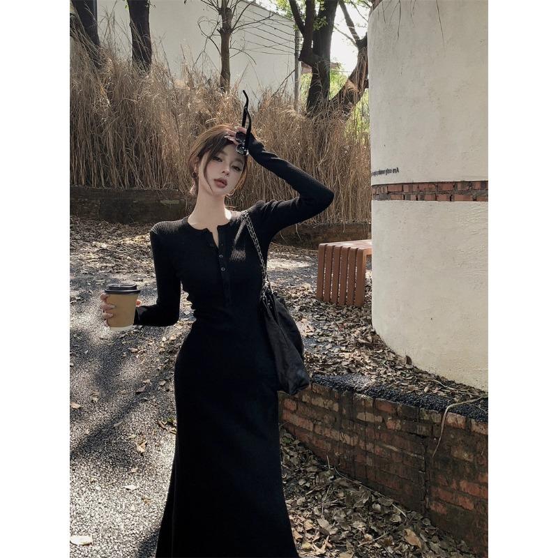 

Желтое трикотажное платье с V-образным вырезом и длинными рукавами, женская белая внутренняя юбка-свитер, чистое желание, облегающая юбка-карандаш XL чёрный