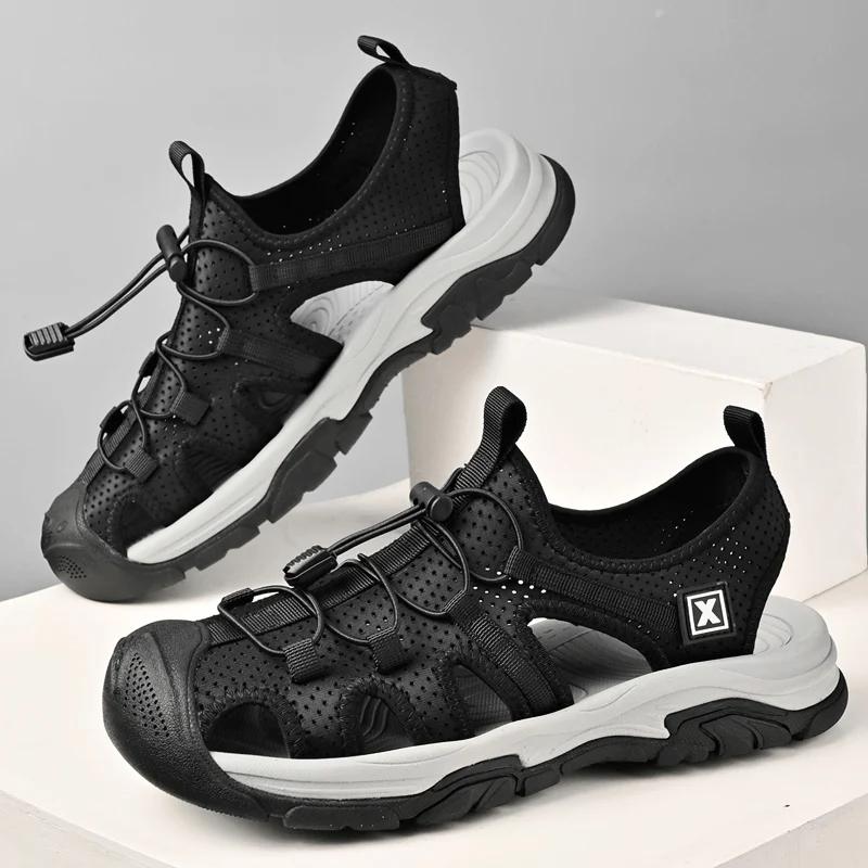 Fashion Walk Mens Sandals Men Summer Casual Shoes Outdoor Beach Flats Anti-collision Toe Hollow Out Roman Shoes Wading Aqua Sneakers