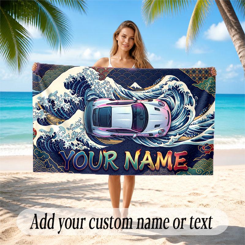 Abstract Geometric Theme Soft Beach Towel Personalized Custom Name Text Towel Portable for Beach Pool Travel