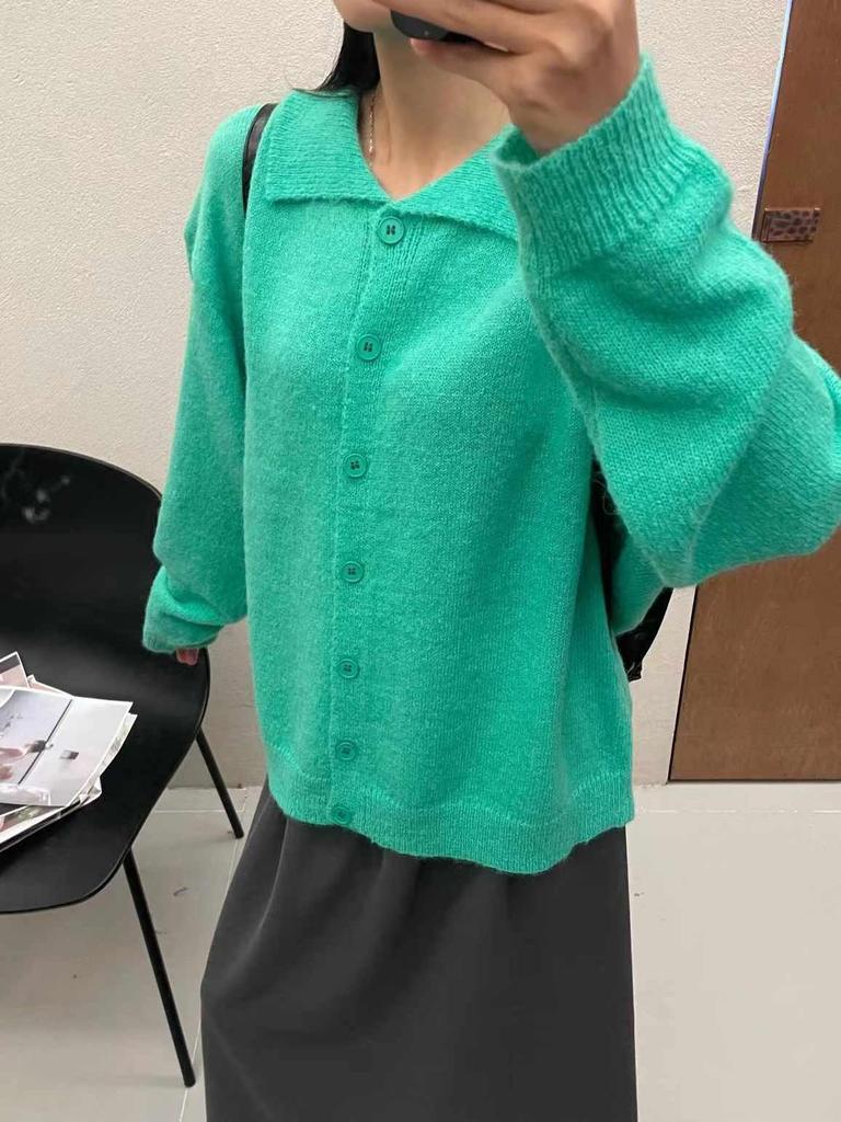 Da7 Women's Korean Style Loose Plus Size Lapel Knitted Cardigan 