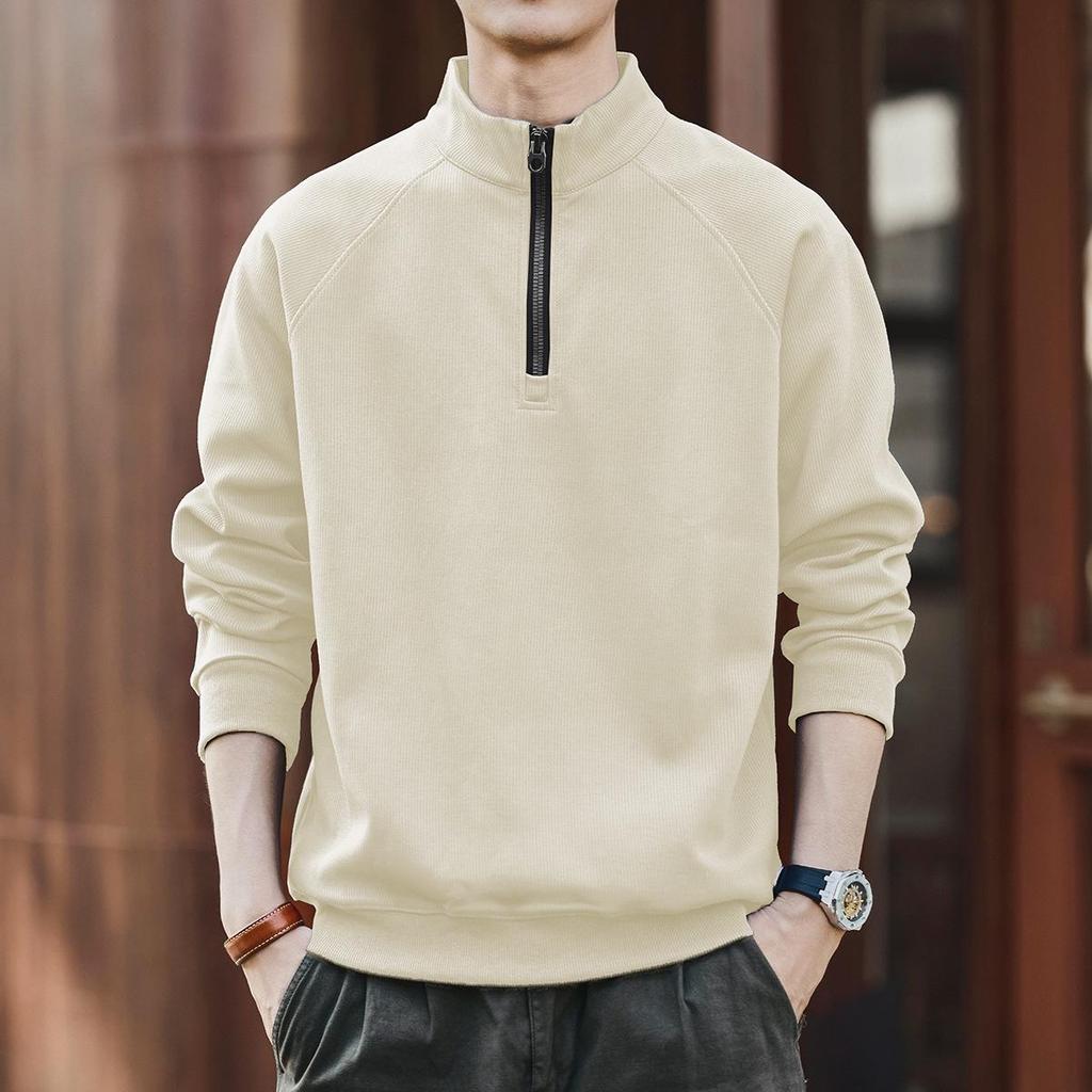 Ge Lan Lu Men's Retro Half-Zip Stand Collar Hoodie - Autumn/Winter Loose Casual Sports Jacket