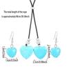 Women Fashion Stone Pendant Necklace Earrings Set Charming Love Round Shape Pendant Necklace