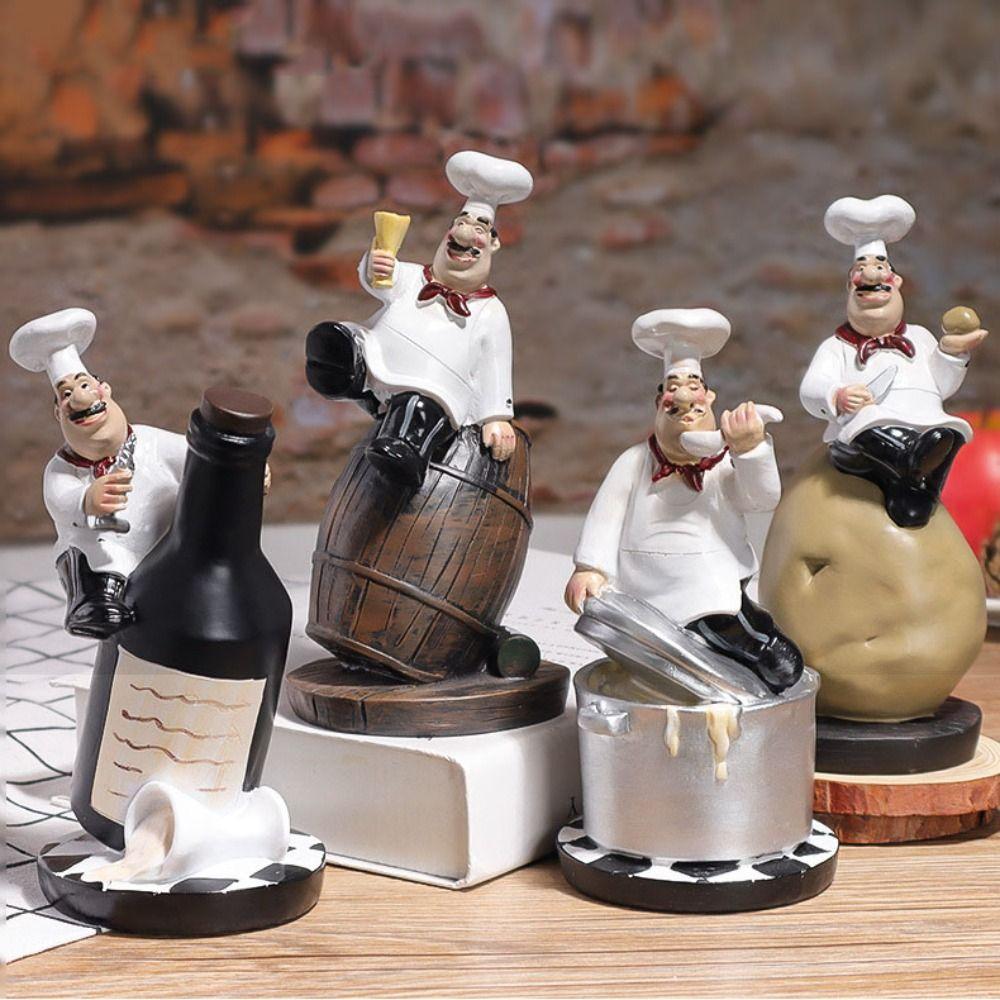 Handicraft Rustic Bakery Chef Resin Statue Simulated Kitchen Chef Figurine Balcony Garden Supplies