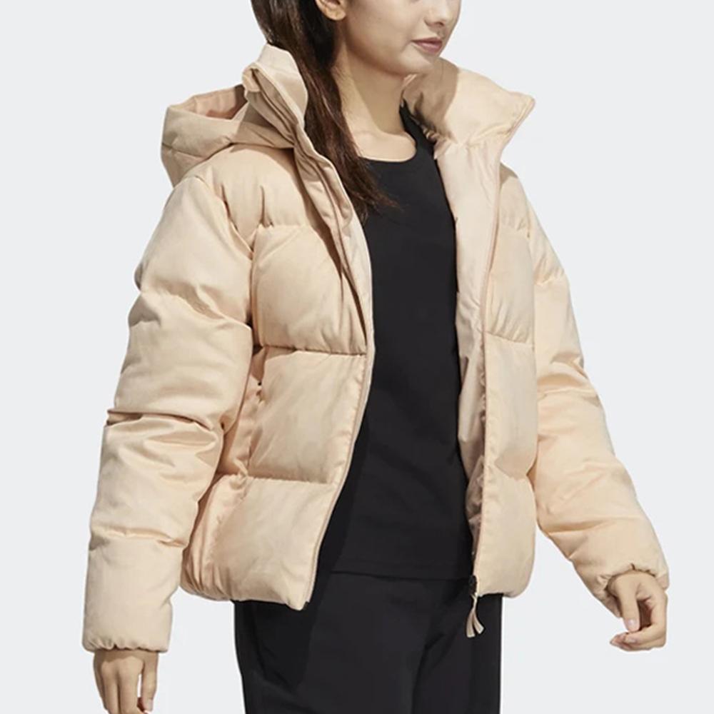 adidas Solid Color Casual Warm Hooded Down Jacket Winter Women Jacket Off-White H20808