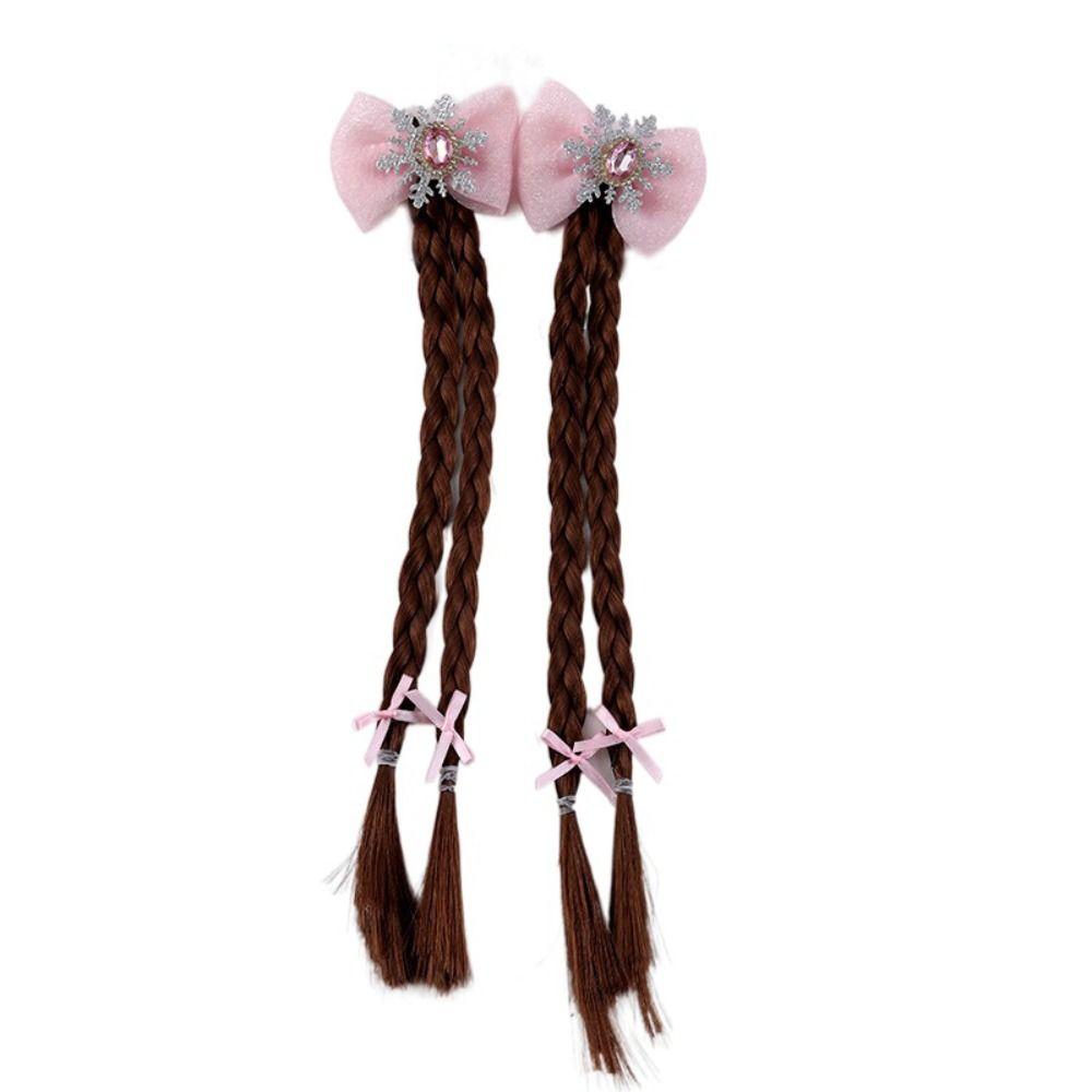 

2pcs Cute Cartoon Bow Ponytail Synthetic Kids Ponytail Princess Girls Braids Wig Daily розовый