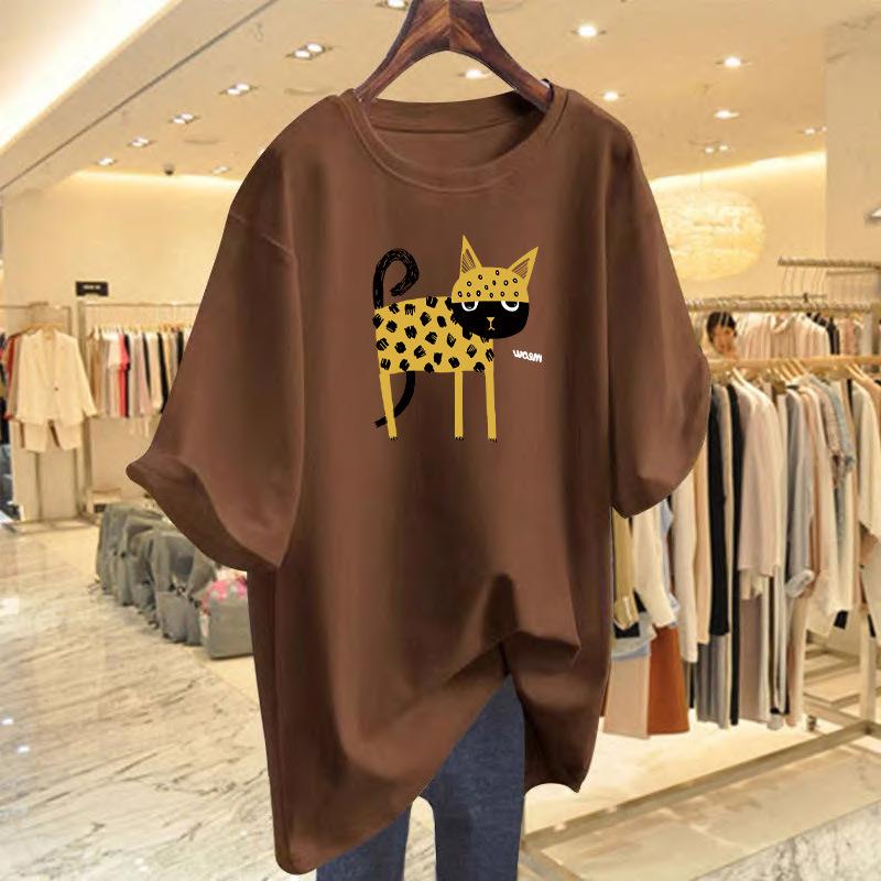 

2025 Animal Series Leopard Printed Cotton Crew Neck Loose Women s T-Shirt Short Sleeve Top Bottom Shirt XXXL
