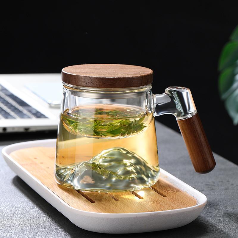 

350ml Mountain View Bottom Glass Tea Cup With Wood Handle Chinese Puer Cups High Quality And Convenient Kung Fu Tea Cup Set 350ml чистый