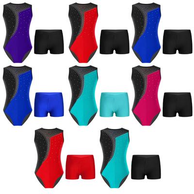 Barn Flickor Ärmlös Gymnastik Leotard med shorts Balett Unitard Dansdräkter Atletisk träningskostym