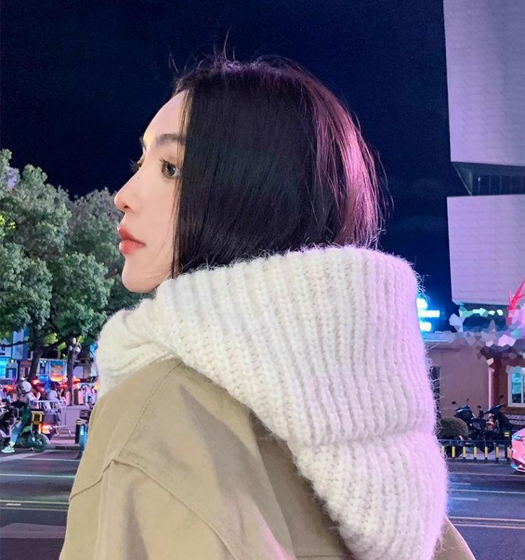 WTEMPO Windproof Stretchy Knitted Scarf Hats Women's Warm Winter Ear Protection Thickened Versatile Solid Color Woolen Hats