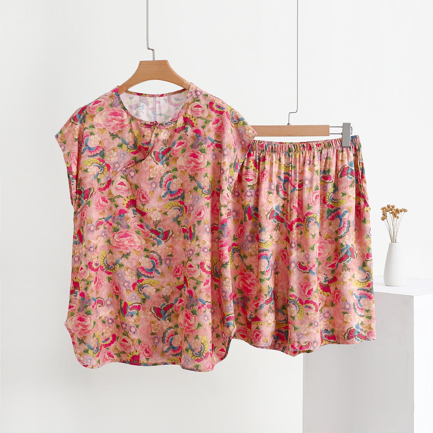 

Women s Cotton Silk Sleeveless Pajama Set - Loose Summer Shorts, Wearable Outdoors, Rayon Loungewear 3XL (100-130 jin)