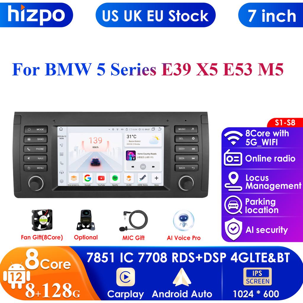 Hizpo 7-calowy 2-DIN Android 13 Samochodowy Odtwarzacz Multimedialny Dla BMW X5 11 E53 E39 M5 1996-2003 Stereo Nawigacja GPS Audio Inteligentny Carplay 4G Radio Samochodowe