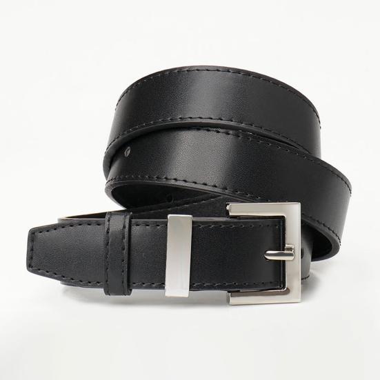Women Belt Geometric Square Buttons Jeans Belt Adjustable Length Multi Holes Imitation Leather
