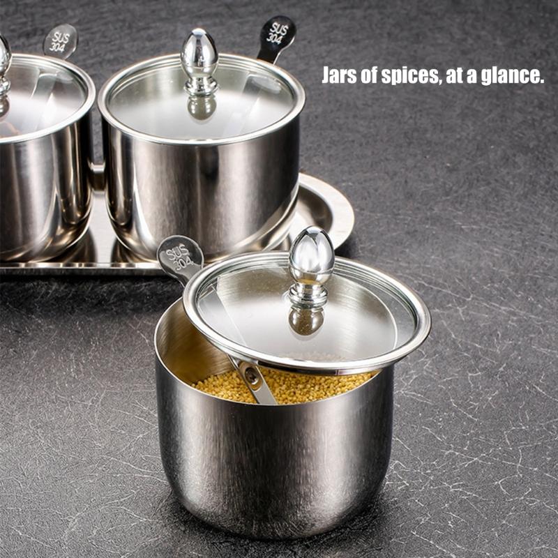 Stainless Steel Sugar Bowls With Clear Glass Lid And Spoon Perfect For Storing Salt Candy Coffee Bean In The Kitchens