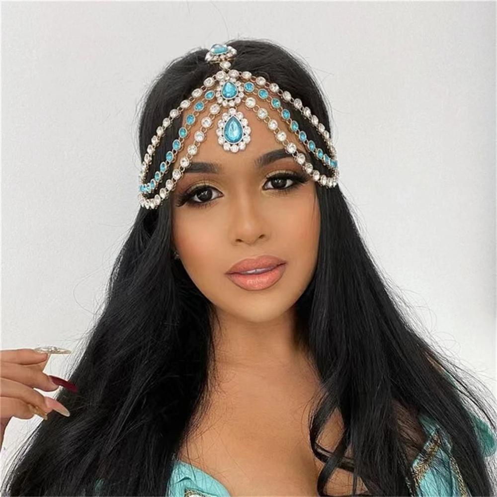 Exquisite Fashionable  Multi Layer Rhinestone Pendant Head Chain Bridal Wedding Ladies Crystal Forehead Chain Jewelry Accessory