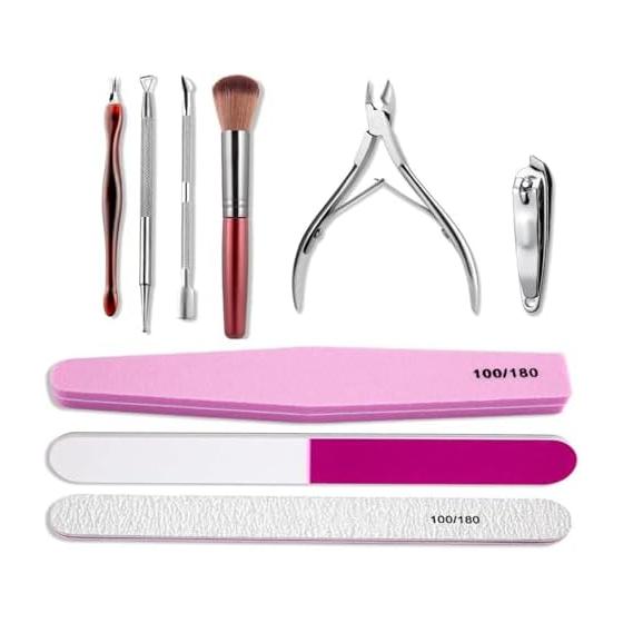 Lyyxjsltd 9-piece cuticle treatment nail care set, cuticle nipper, nail clipper, cuticle nipper, nail nipper, safe design, nail file, easy operation,