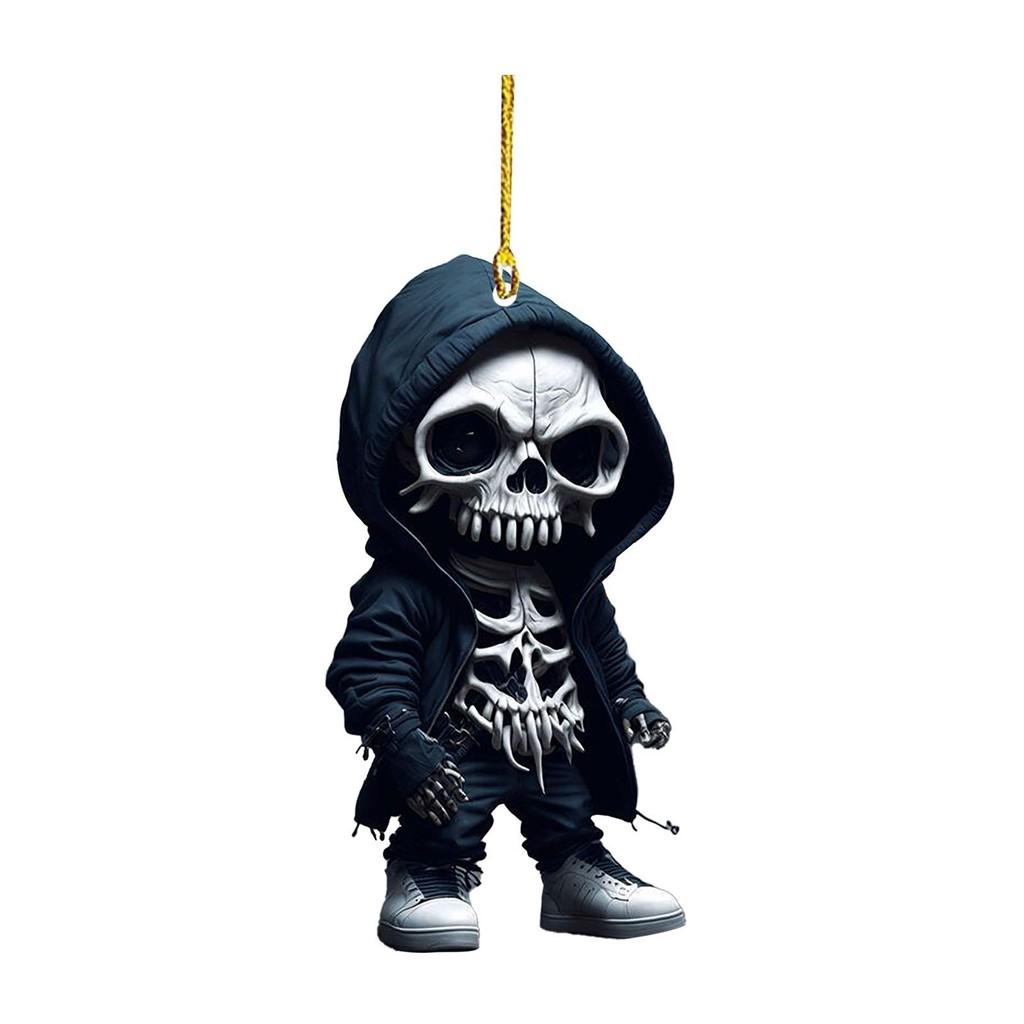 Cartoon Skull Car Pendant Acrylic Flat Surface Design Halloween Decoration