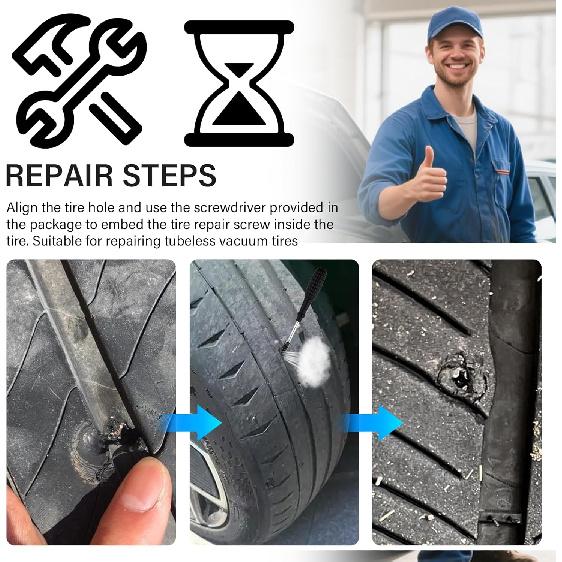 100PCS Tire Screw Plug Repair Kit,Self-Service Tire Repair Kit Includes 3 Sizes Of Screw In Tires Plugs & Screwdriver For Quick Repairs,Professional