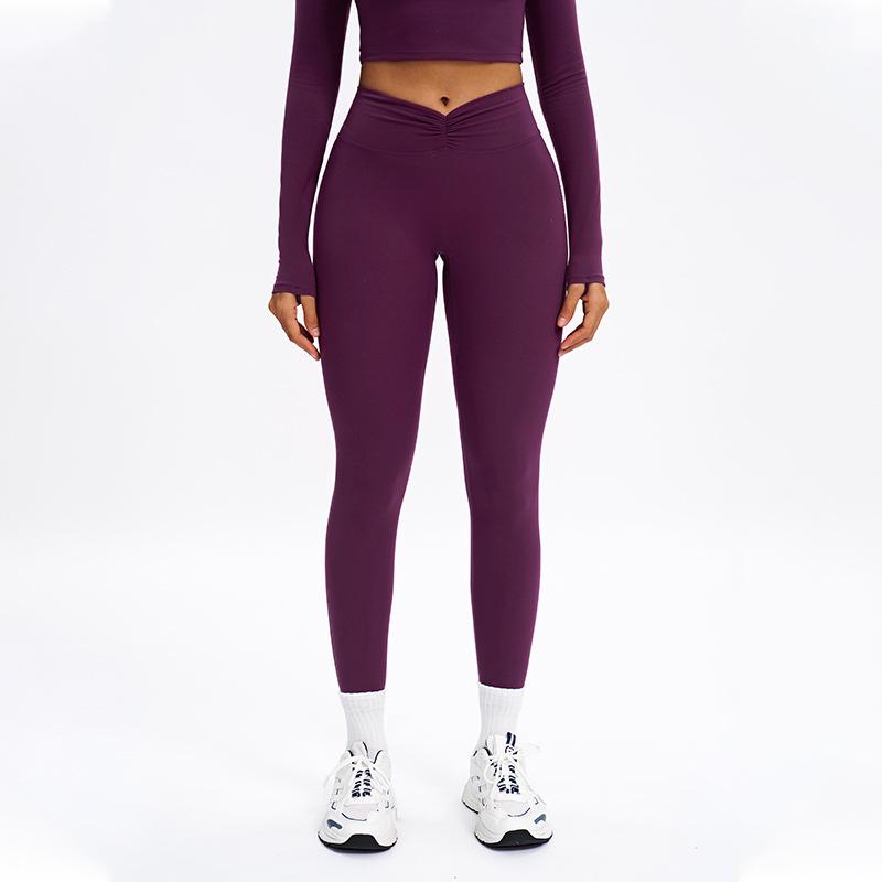 Women's High-Waist Pleated Yoga Pants - Cross-Border Brushed Tight Fit, Hip-Lifting, Perfect for Running and Fitness (9313)