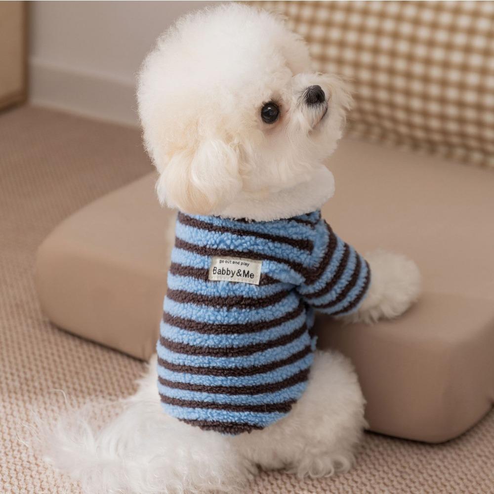 Pet clothes autumn and winter striped velvet thickened two feet than bear dog clothes