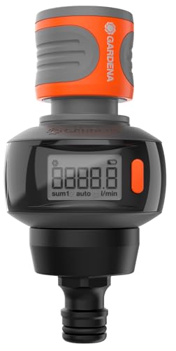GARDENA AquaCount 18350-20 Цифровой расходомер с вращающимся на 360° ЖК-дисплеем, 4 режима, Сделано в Германии, Гарантия до 5 лет