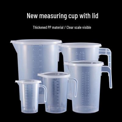 Large Capacity Food Grade Plastic Measuring Cup with Scale, 1000ml - 5000ml, Lid for Commercial Use (Baking, Milk, Tea)