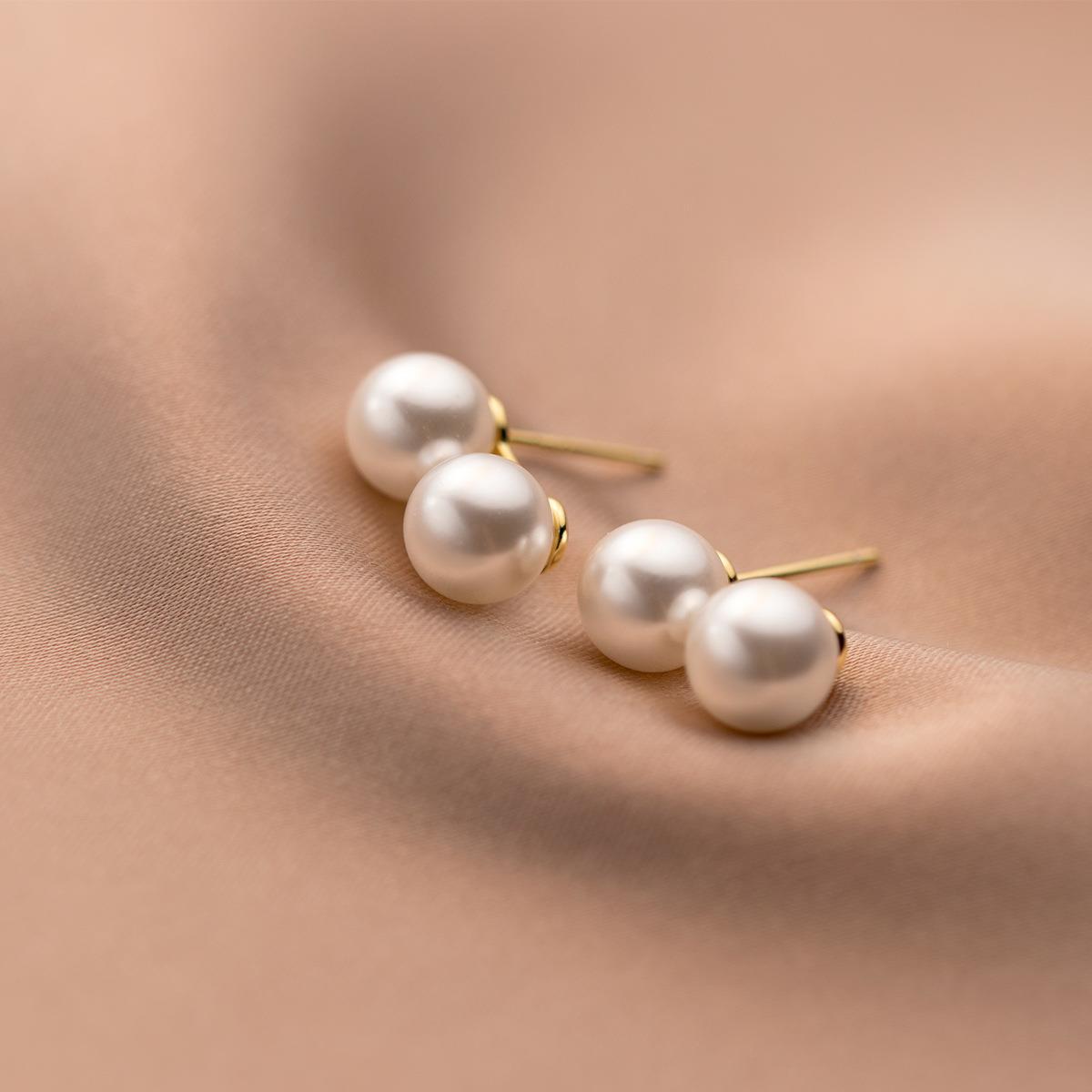 

New Fashion 925 Genuine Silver Natural Freshwater Pearl Goldenr Stud Earrings Fine Wedding Jewelry for Women золотой